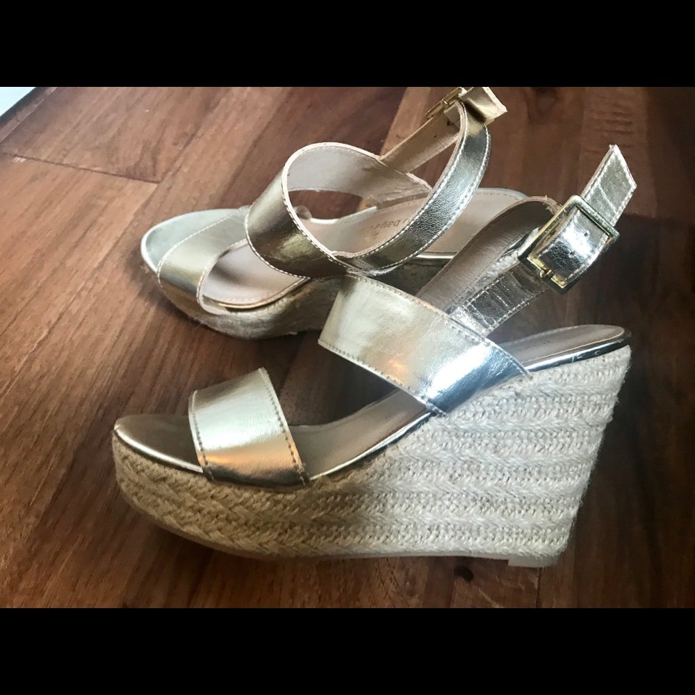 Shiny Gold Espadrilles Summer Wedges